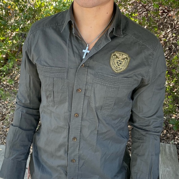 D&G DOLCE GABBANA SOLDIER GREEN ARMY LONG SLEEVE SHIRT M 48 UNIFORM SECURITY GUY - Picture 5 of 15